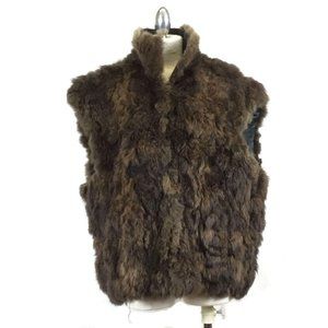 Vintage 1980s Brown Opossum Fur Vest Leather Trim